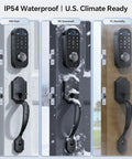 Secure Your Home Base For Good With This Top Shelf 7 In 1 Smart Front Door Lock Set featuring sturdy handle in various climates.
