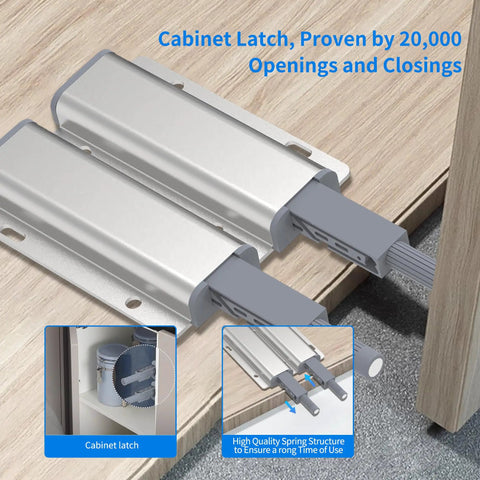 15 Pack Push To Open Cabinet Latch Set Heavy Duty Aluminum Magnetic Touch Release Hardware installation view
