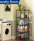 Built Tough Five Tier Wire Shelving Unit Black Metal Storage Rack With Adjustable Height For Laundry Room Kitchen Pantry Closet, organized with cleaning supplies.