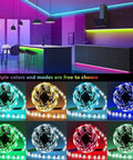 RGB LED Rope Lights for Bedrooms and Party Vibes, 65.6Ft LED Strip With Music Sync in various colors and room setups