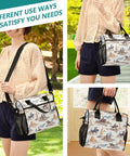 Desert Cowboys Insulated Lunch Bag With Adjustable Shoulder Strap, shown in three different carrying styles
