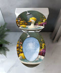 Elongated Toilet Seat Resin for Bathroom with unique design of a duck in a bath, suitable for standard toilet dimensions.