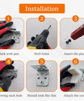 Installation steps for Heavy Duty White L Brackets For Shelves And Cabinets with tools and screws visible.
