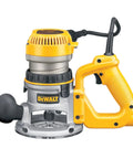 Heavy Gauge 2 1/4 HP Wood Router With Electronic Variable Speed And Soft Start Mechanism, close-up view showcasing cushioned D handle.