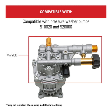 Manifold Replacement Kit For Axial Cam Pressure Washer Pumps 510020 And 520006 OEM Tech Compatible shown with labeled manifold