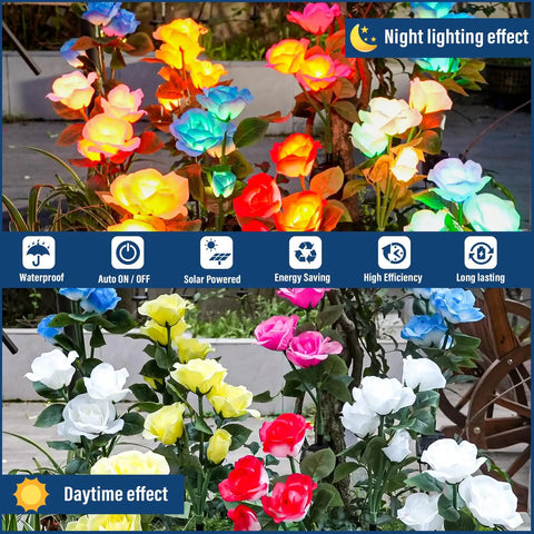 Solar Rose Garden Lights For Outdoor Decor Upgraded Lit 7 Color Changing Rose Lights With Enlarged Solar Panel Long Lasting Charge