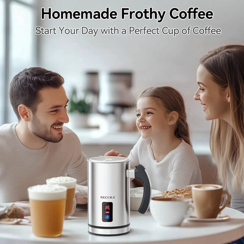 Electric Milk Frother For Home Coffee Barista-Quality Foam In Seconds Hot Or Cold Stainless Steel Warmer With Strix Temperature Controls One Whisk Powers All Functions And Delivers Lattes Cappuccinos Macchiatos And More on a kitchen counter