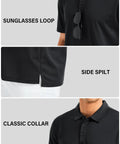 Men's Golf Polo Shirt Short Sleeve Quick Dry Moisture Wicking Collared Performance Polo For Athletic Training And Casual Wear Breathable Lightweight Black Large with sunglasses loop and side split.