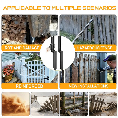 Heavy Duty Fence Post Repair Kit With Rust Resistant Metal H Shaped Support Bracket And Anchor Bolts For Stabilizing And Reinforcing Wood Or Metal Fence Posts In Garden Yard in various scenarios like rot and new installations.
