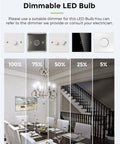 Dimmable Candelabra LED Bulb, 6W 60W Equivalent, Daylight White 5000K; dimming options from 100% to 5% brightness in dining room