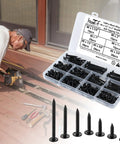 140 Piece Black Wafer Head Wood Screws And Deck Screw Assortment Kit Delivering Self Tapping Fasteners being used in DIY project.