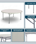Round Folding Table Built Like A Tank For Heavy Duty Use, Commercial Grade With Thick Blow Molded Top And 17 Gauge Steel Frame