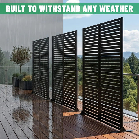 Weatherproof Metal Privacy Screen Panels For Outdoor Balconies Patios And Pools Black Louvered Design Built To Last