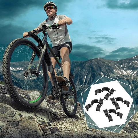 12 Pack Bike Handlebar Shim Gaskets Spacers 22.2/25.4 Mm To 31.8 Mm Non Slip Rubber Adapters displayed with mountain bike backdrop