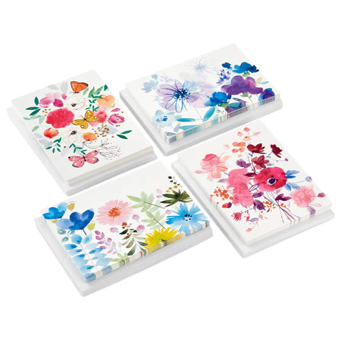Assorted Blank Greeting Cards With Painted Flower Designs, 48 Cards And Envelopes, 4 Styles, Perfect For Quick Notes, Thank Yous, Birthdays, And Everyday Hello Vibes. Featuring assorted floral designs.
