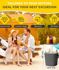 3-In-1 Resin Ice Bucket And Beverage Cooler Table For Outdoors With Lift Top Lid Wood-Look Side Table UV Protected Party-Ready