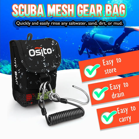 Compact Dive Mesh Gear Bag With Swivel Clip And D Ring, Small Dry Pocket Pouch for Scuba Divers, easy to store and carry