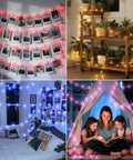 16.5Ft 50 LEDs Colorful Fairy String Lights With 132 Modes, Battery Operated And USB Powered, Remote Timer, in various decor settings.
