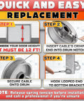 Quick and easy replacement guide for Beefy Heavy Duty Garage Door Cables For 12 Ft Doors 13 Ft 6 In Long Two Pack steps 1 to 4.