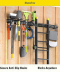 Heavy Duty Wall Mounted Tool Organizer For Garage, 48 Inch Metal Rack With 3 Rails And 6 Adjustable Hooks holding tools