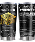 Engineer Gifts Tumbler 20Oz for Mechanical Engineers with engineering graphics and nutritional facts print, stainless steel.