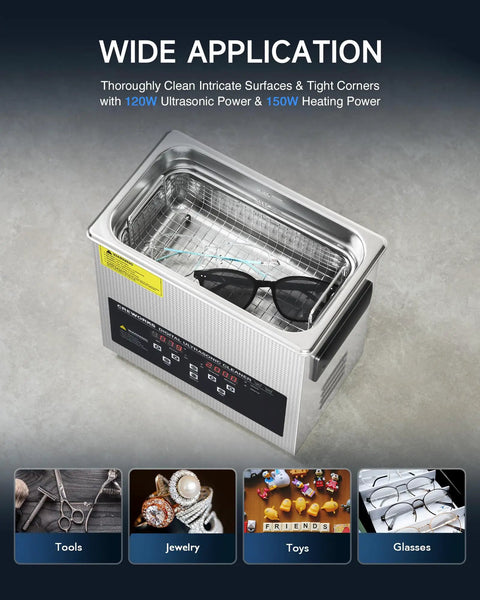 No Sweat Digital Ultrasonic Cleaner With Ample 3L Tank And Degas Plus Gentle Modes Smooth 120W deep clean jewelry, glasses, and tools.