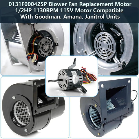 Heavy Duty 1/2 Hp 4 Speed Blower Fan Motor Compatible With Goodman Furnace Replacement 0131F00042 115V 1130 Rpm 7A HVAC components.