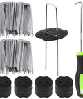 All In One Garden Stakes And Staples Kit With 100 Pcs 6 Inch U Shaped Landscape Staples 100 Pcs Fixing Gaskets And 1 Pcs Pick Hook