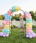 Iron Pergola Garden Arbor For Weddings And Backyards, 7.9 Feet High By 4.6 Feet Wide, decorated with colorful balloons