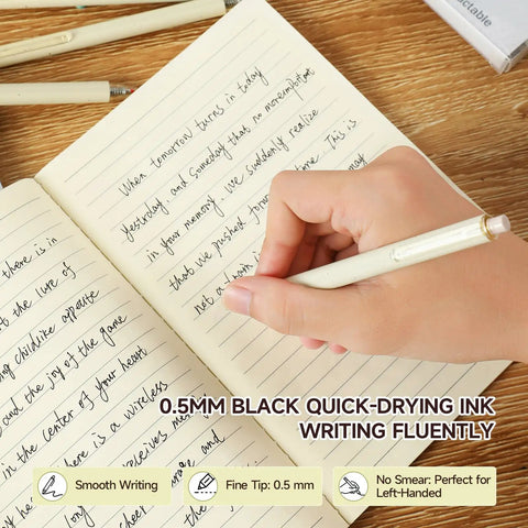 Writing with Beige Cream Gel Pens 12 Pack Set With Neutral Aesthetic Retractable Black Ink 0.5mm Fine Point on notebook