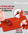 Top Shelf Reusable Electrode Pads For TENS And EMS Units 20 Pack red pad showing standard 3.5mm snap-on connector for reliable use.
