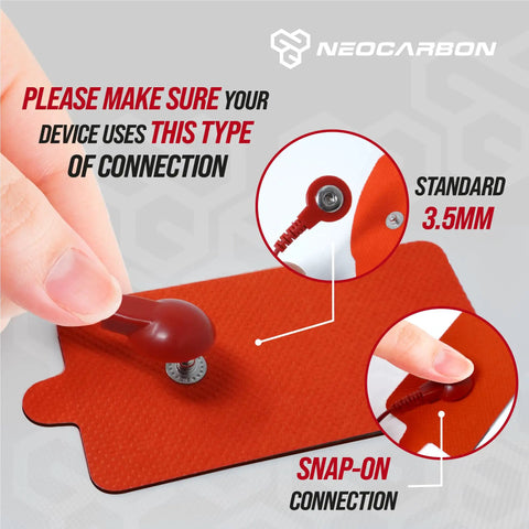 Top Shelf Reusable Electrode Pads For TENS And EMS Units 20 Pack red pad showing standard 3.5mm snap-on connector for reliable use.
