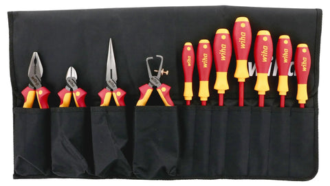 Beefed Up Insulated Industrial Pliers And Drivers Kit In Roll Out Pouch With Long Nose Pliers, Pro Grade Combo Pliers, Diagonal Cutters