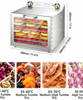 Straight Up Seriously Even Drying Stainless Steel Food Dehydrator With 8 Roomy Trays showcasing colorful fruits inside.