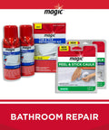 Image showing Magic brand bathroom repair products including tub and tile refinishing kits and peel and stick caulk.