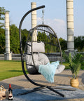 Egg Swing Chair With Stand For Outdoor Or Indoor Use, Hanging Chair With Cushioned Seat And Headrest In Light Gray