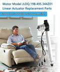 Replacement Linear Actuator For Electric Sofa Lift Chairs And Power Recliners With Three Connector System shown beside a relaxed man on a recliner.