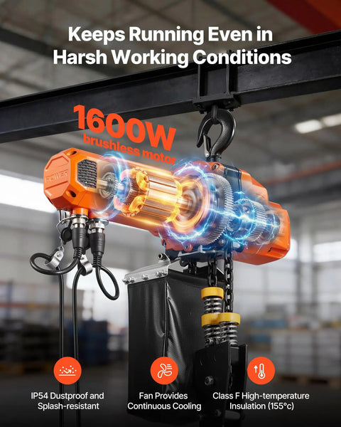 Dual Speed G100 Chain Electric Hoist Lifter With 2200 Lbs Capacity 20 Ft Lift Height 120V 60Hz Single Phase Overhead Crane