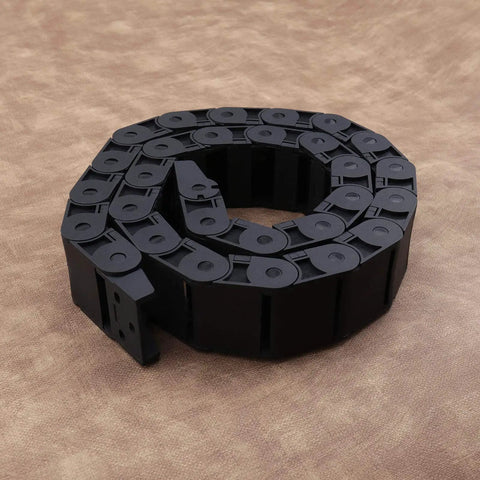 Two Pack Nylon Drag Cable Chains 18x37mm Semi Closed Wire Carriers on brown surface