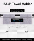 Matte Black Towel Bar Wall Mount For Bathroom And Kitchen No Fuss Easy Install 23.6 Inch Stainless Steel with measurement display
