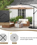 Heavy Duty Cantilever Umbrella Base Set With 4-Piece Hexagonal Water And Sand Fillable Plates For Outdoor Patios Gardens And Poolside 208 Lb Capacity Windproof Stability Cross Base Not Included, shown on patio with furniture.