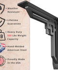 Beefy Heavy Duty Handmade Steel Shelf Brackets 2 Pack With 500 Lb Capacity, wrought iron black 10x10x2 inches, side view