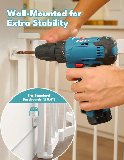 Installing Heavy Duty Metal Retractable Pet Gate For Doorways And Stairs With Auto Close Design on wall for stability.