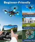 Beginner Friendly Drone With 1080P Camera And Remote Control Quadcopter For Easy Aerial Photos featuring remote, takeoff, headless mode.