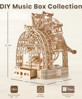 Lit Up 3D Ferris Wheel Wooden Puzzle For Adults With Built In Music Box And LED Illumination 222 Piece Model Building Kit With Storage Drawer, 11.2in