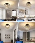 Modern Small Crystal Ceiling Light Fixture In Matte Black Semi Flush Mount Mini Chandeliers For Hallways