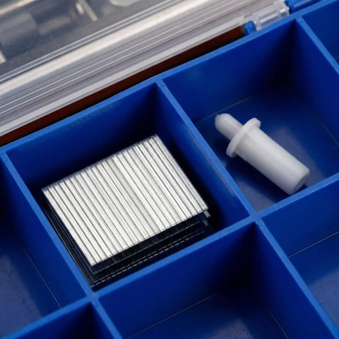 A Straight Up Game Changer For Sagging Wood Shutters Featuring 30 Spring Loaded Shutter Pins And Reliable White Plastic Louver Hardware For A Perfect Panel Fit Without Any Replacement Headaches, showing white plastic louver pin and metal staples.