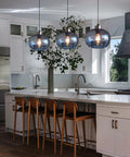 Hand Blown Marble Blue Glass Pendant Light For Kitchen Island Over Dining Table Dope Modern Farmhouse Globe Eight Point Seven Inch Ceiling Fixture In Brushed Nickel Finish With Easy Install And Balanced Hanging.