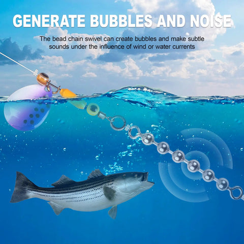 Stainless Steel Bead Chain Swivels For Catfish Tackle And Rig Gear Saltwater And Freshwater Fishing Beads Twenty To Forty Pack With Three Sixteenth Inch Beads Four Point Five Millimeter Durable Tackle Accessory near fish rig in water