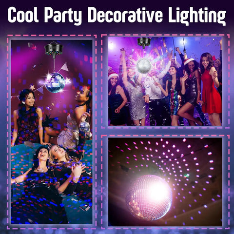 Lit Rotating 6 Inch Mirror Ball Party Light With Motor, 12 RGBW Colors, 4 Light Modes at festive celebration